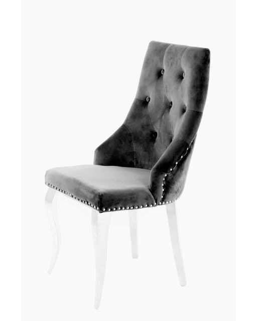 Chaise LION Capitonnées et Cloutées Chrome Velours anthracite