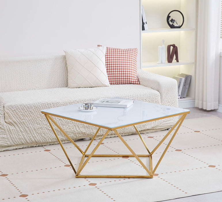 TABLE BASSE ALINA GOLD VERRE MARBRE BLANC 80x80x45cm - image 2