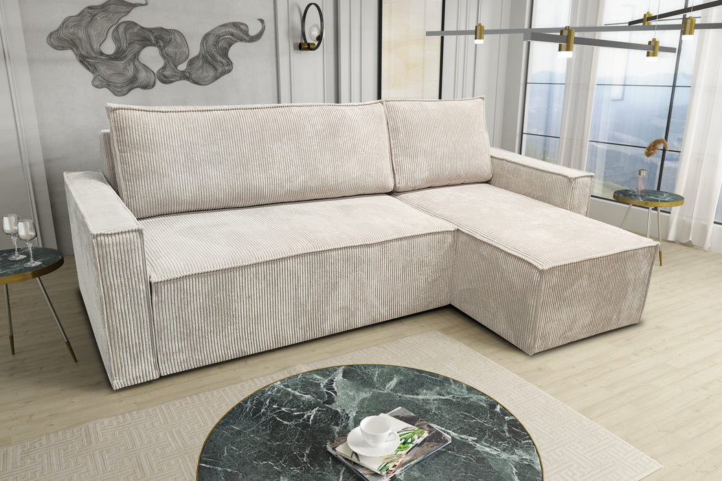 CANAPE PARIS PEARL CONVERTIBLE ANGLE REVERSIBLE CÔTELÉ ÉCRU 232x147x72cm - image 2