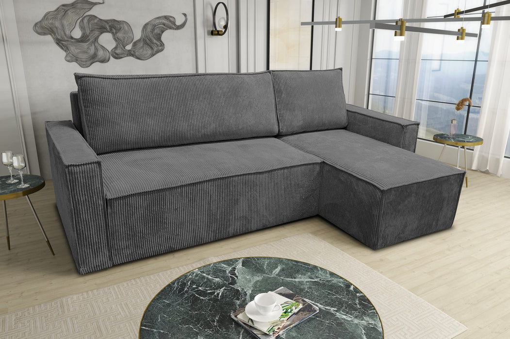 CANAPE PARIS PEARL CONVERTIBLE ANGLE REVERSIBLE CÔTELÉ GRIS 232x147x72cm - image 2