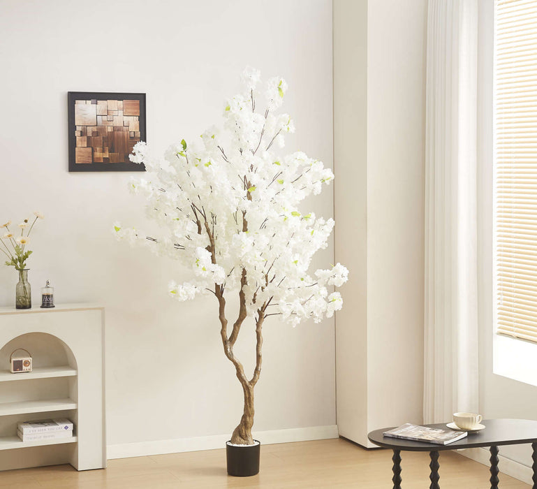 CERISIER ARTIFICIEL FLEUR BLANCHE POT ET GRAVIERS BLANCS INCLUS 190CM - image 3