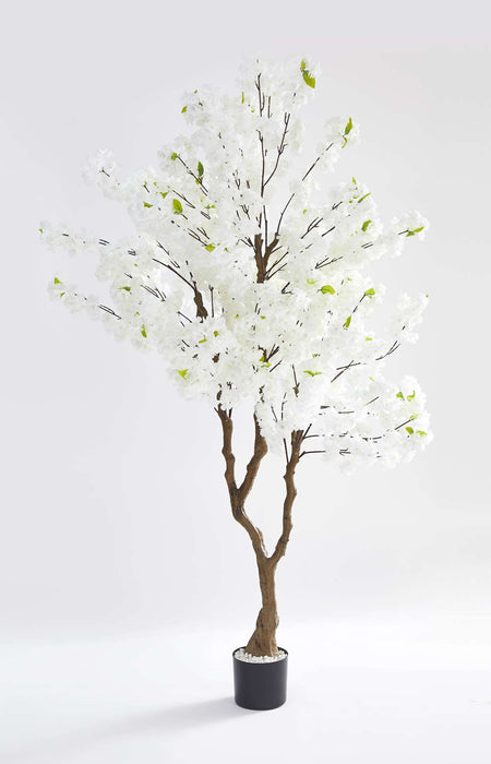 CERISIER ARTIFICIEL FLEUR BLANCHE POT ET GRAVIERS BLANCS INCLUS 190CM - image 1