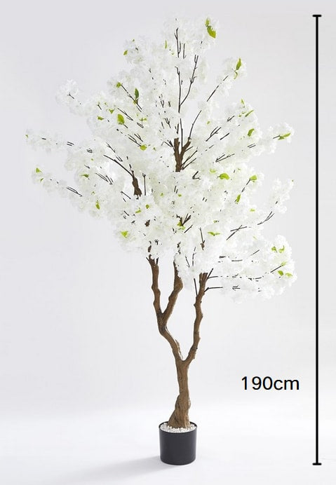 CERISIER ARTIFICIEL FLEUR BLANCHE POT ET GRAVIERS BLANCS INCLUS 190CM - image 2