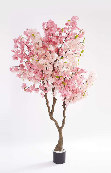 CERISIER ARTIFICIEL FLEUR ROSE POT ET GRAVIERS BLANCS INCLUS 190CM - image 1