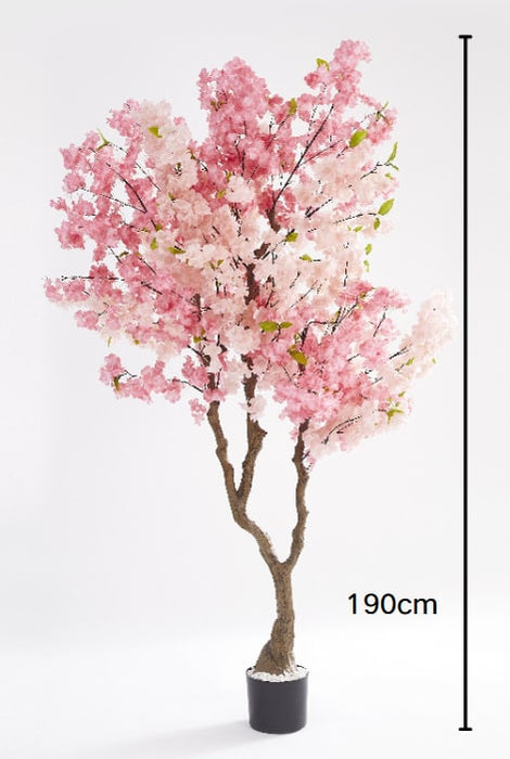 CERISIER ARTIFICIEL FLEUR ROSE POT ET GRAVIERS BLANCS INCLUS 190CM - image 2