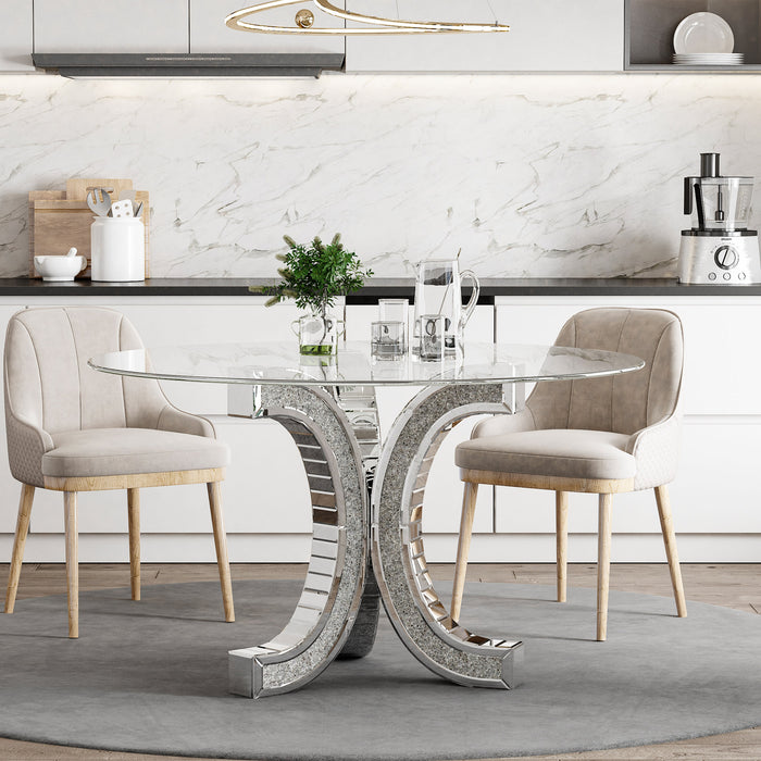 TABLE REPAS EN VERRE MIROIR PLATEAU VERRE TREMPE  COLLECTION ECLAT