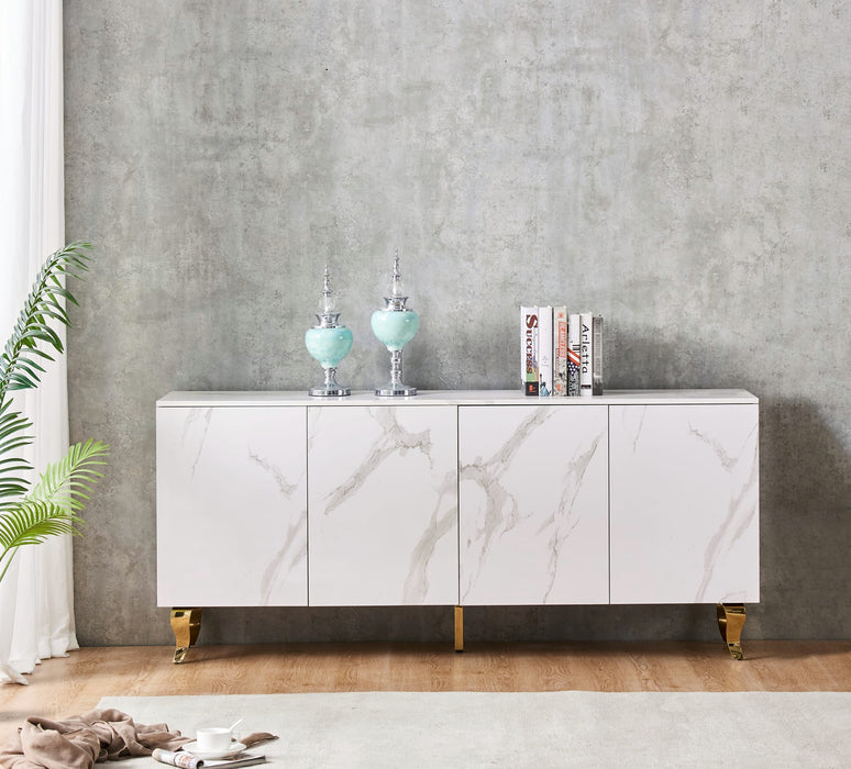 BUFFET BAROQUE LAQUE MARBRE BLANC 4 PORTES 180X40X80 CM PIEDS G