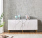 BUFFET BAROQUE LAQUE MARBRE BLANC 4 PORTES 180X40X80 CM PIEDS G