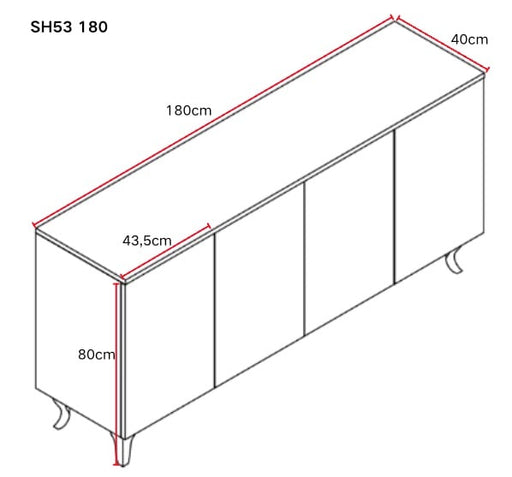 BUFFET BAROQUE LAQUE MARBRE BLANC 4 PORTES 180X40X80 CM PIEDS G