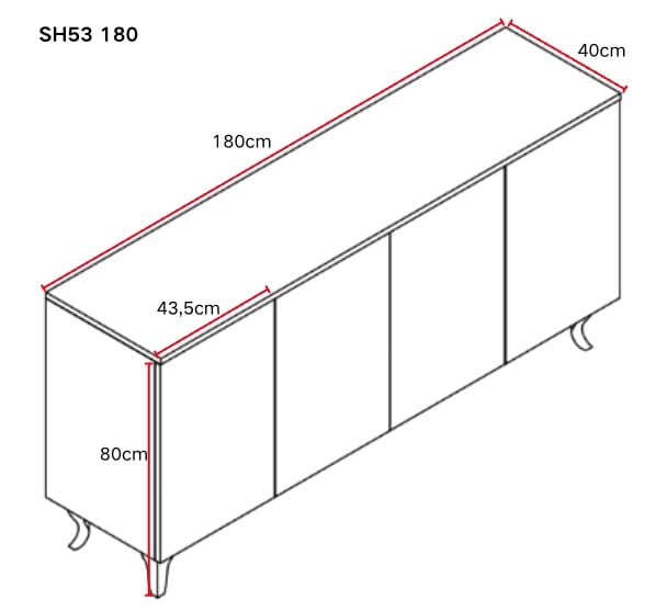 BUFFET BAROQUE LAQUE BLANC 4 PORTES 180X40X80 CM PIEDS GOLD