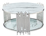 Table Basse ronde STICK Chrome et plateau en verre D90 H45 cm marbré blanc