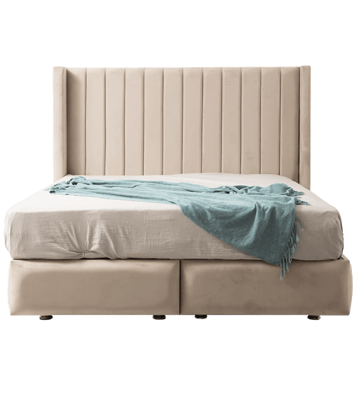 LIT COFFRE TOKYO BOX VELOURS BEIGE 160X200CM
