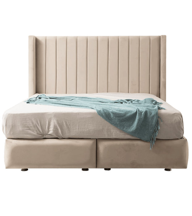 LIT COFFRE TOKYO BOX VELOURS BEIGE 160X200CM