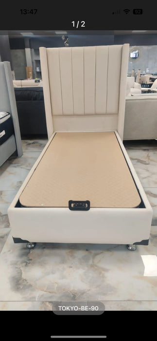 LIT COFFRE TOKYO BOX VELOURS BEIGE 90X190CM