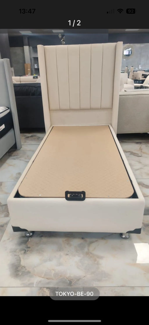 LIT COFFRE TOKYO BOX VELOURS BEIGE 90X190CM