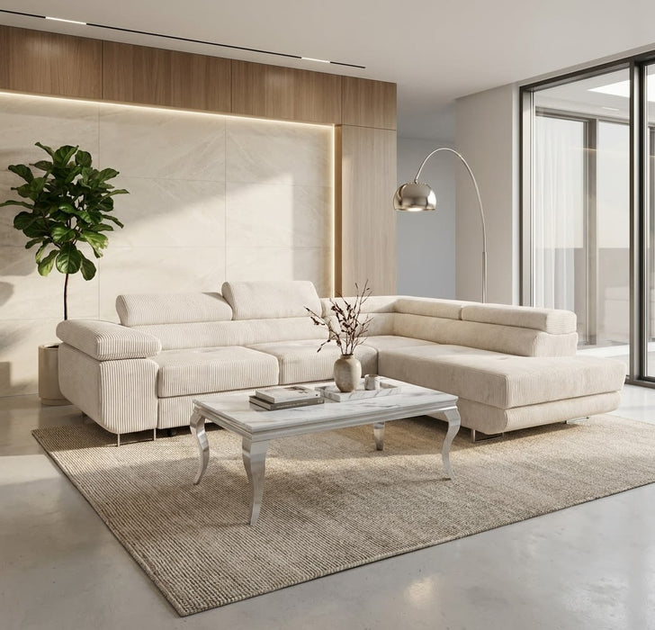 CANAPE TOULOUSE ANGLE DROIT CONVERTIBLE COTELE ECRU 275x205cm - image 4