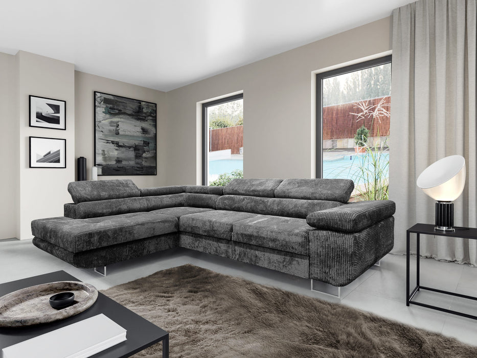 CANAPE TOULOUSE ANGLE CONVERTIBLE GAUCHE CÔTELÉ GRIS 275x205cm - image 3
