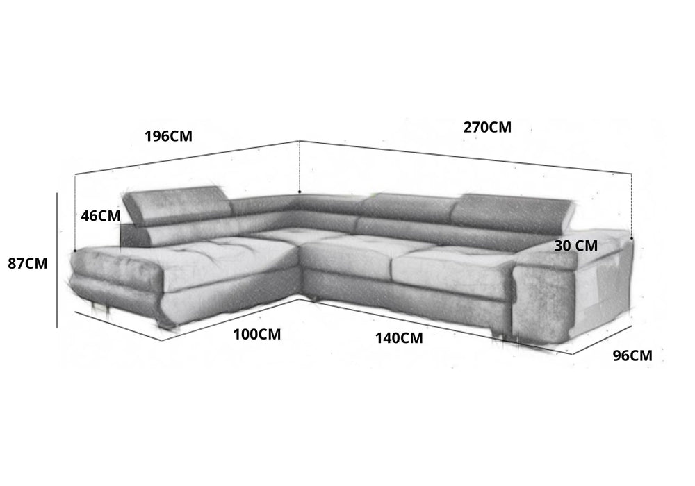 CANAPE TOULOUSE ANGLE CONVERTIBLE GAUCHE CÔTELÉ GRIS 275x205cm - image 2