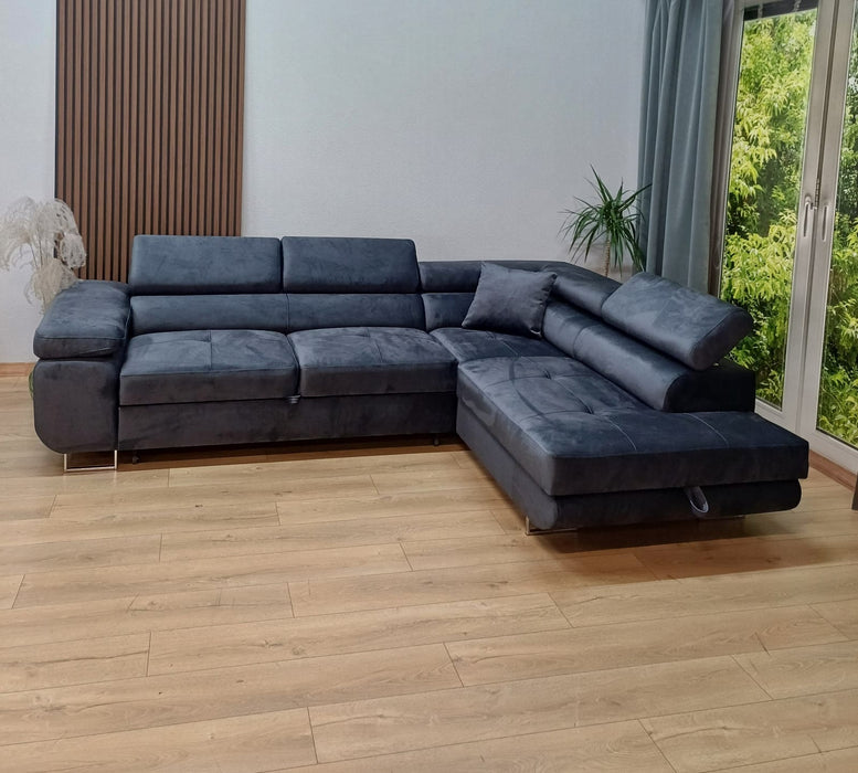 CANAPE TOULOUSE ANGLE DROIT CONVERTIBLE VELOURS BLEU SILVER 275x205cm - image 2