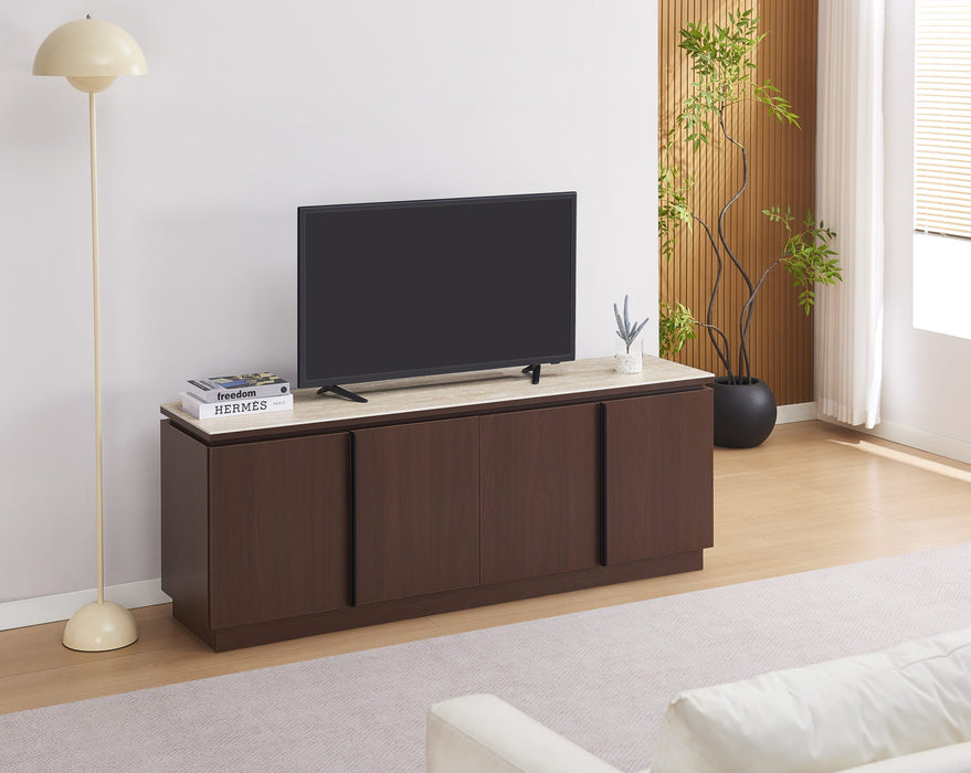 MEUBLE TV BAIETA MDF EFFET NOYER PLATEAU CERAMIQUE TRAVERTIN MAT 160CM - image 4
