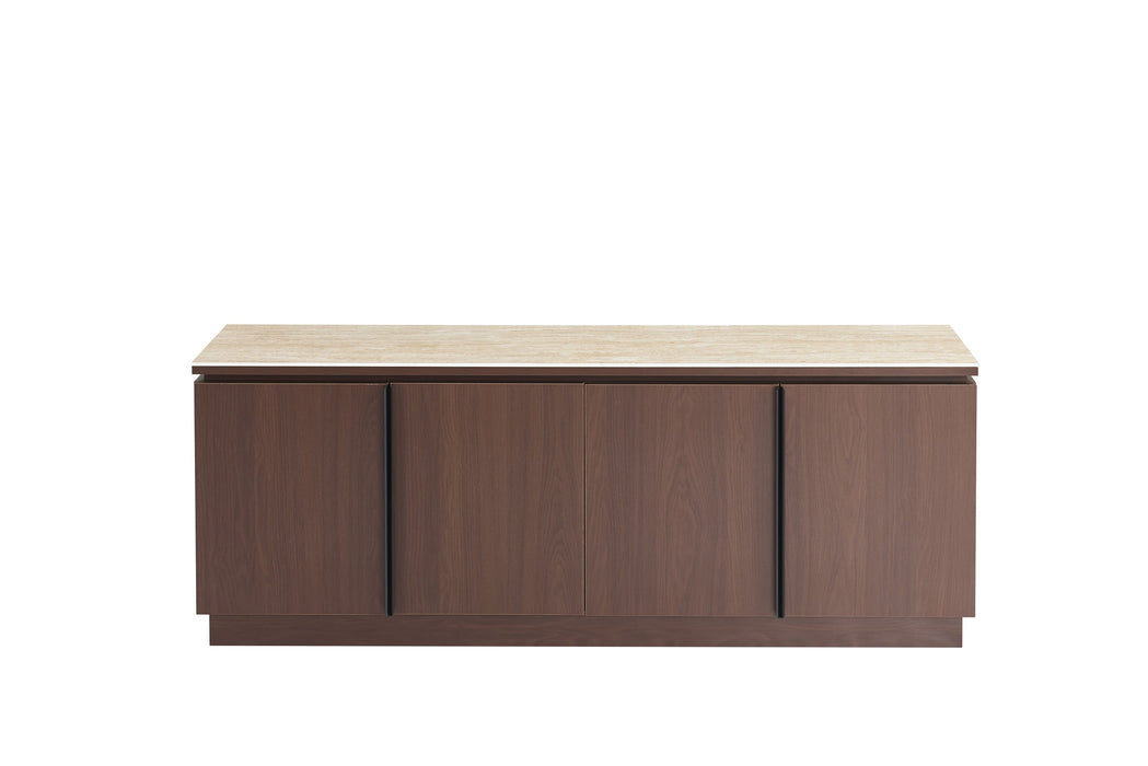 MEUBLE TV BAIETA MDF EFFET NOYER PLATEAU CERAMIQUE TRAVERTIN MAT 160CM - image 1