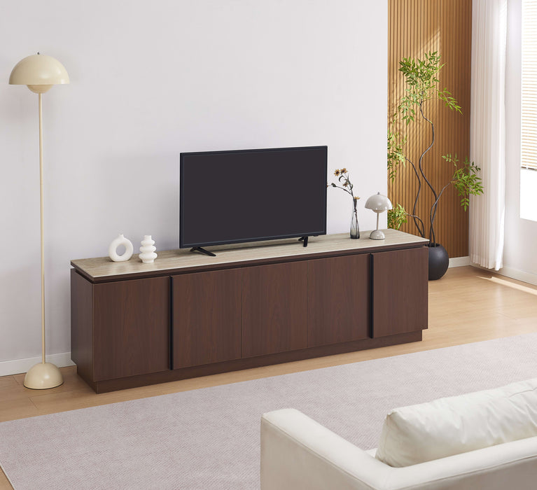 MEUBLE TV BAIETA MDF EFFET NOYER PLATEAU CERAMIQUE TRAVERTIN MAT 200CM - image 4