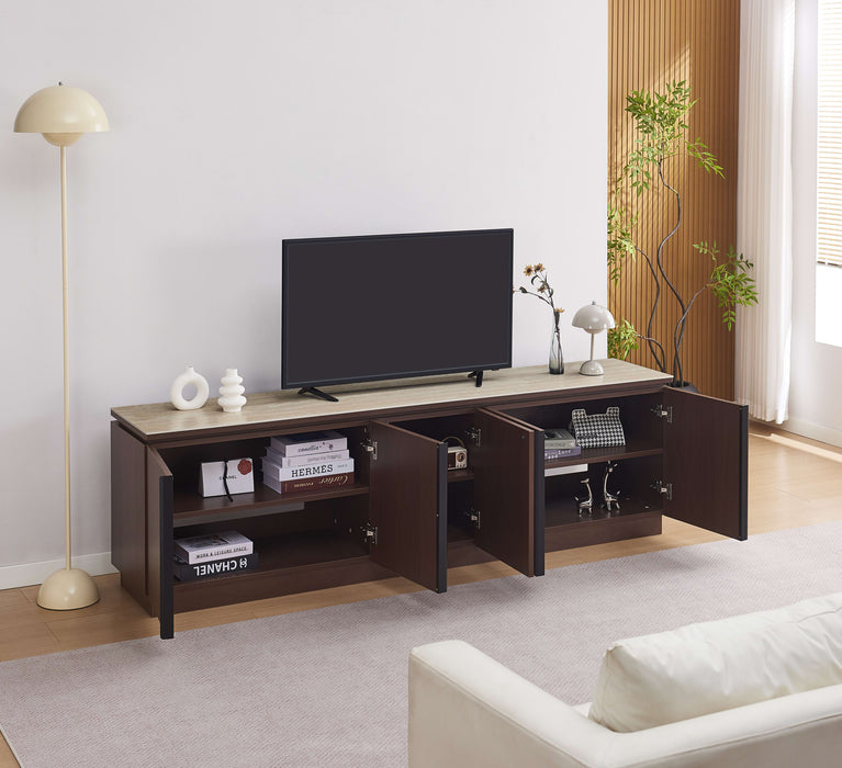 MEUBLE TV BAIETA MDF EFFET NOYER PLATEAU CERAMIQUE TRAVERTIN MAT 200CM - image 5