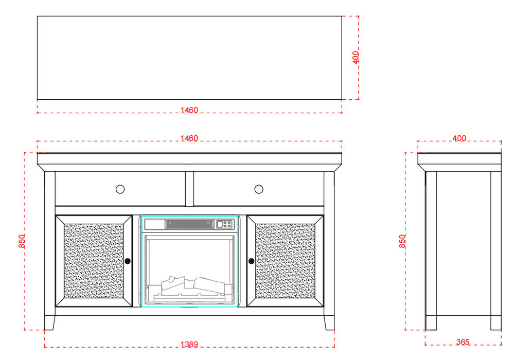 MEUBLE TV CHEMINEE ETINCELLE 146x40x85cm