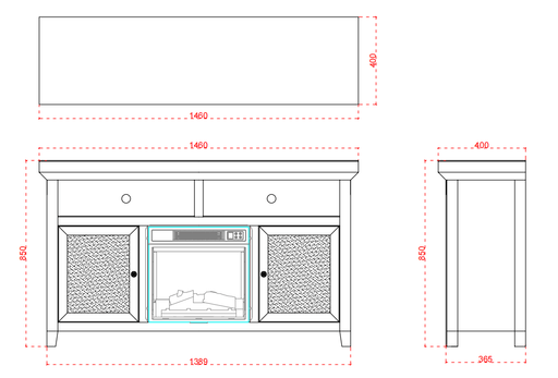 MEUBLE TV CHEMINEE ETINCELLE 146x40x85cm