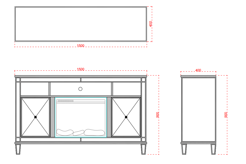 MEUBLE TV CHEMINEE SPEZIA 150x40x90cm