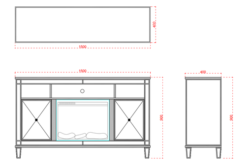 MEUBLE TV CHEMINEE SPEZIA 150x40x90cm