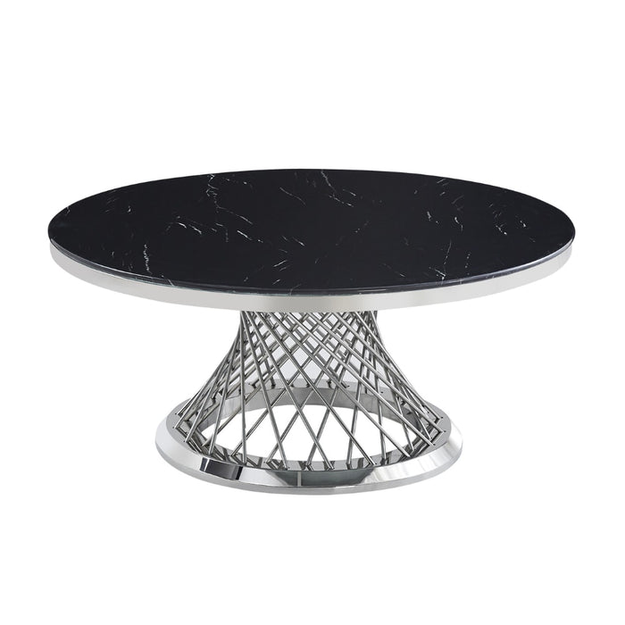 Table basse Deluxe Chrome plateau en verre marbré d100 cm - image 1