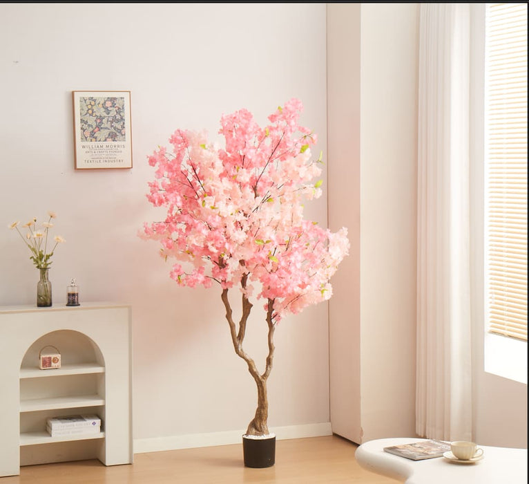 CERISIER ARTIFICIEL FLEUR ROSE POT ET GRAVIERS BLANCS INCLUS 190CM - image 3