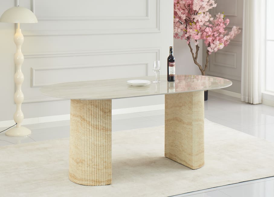 TABLE A MANGER ANNA PIED METAL EFFET TRAVERTIN PLATEAU CERAMIQUE TRAVERTIN BRILLANT 180x90x75cm - image 6