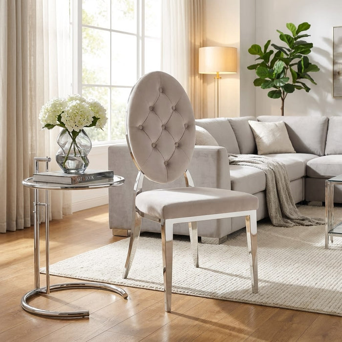 CHAISE MEDAILLON CAPITONNEE CHROME VELOURS MOKA - image 1