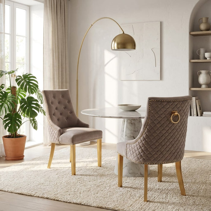 Lot de 2 chaises ANNEAU mattelassée et clo?tée Gold velours - image 1