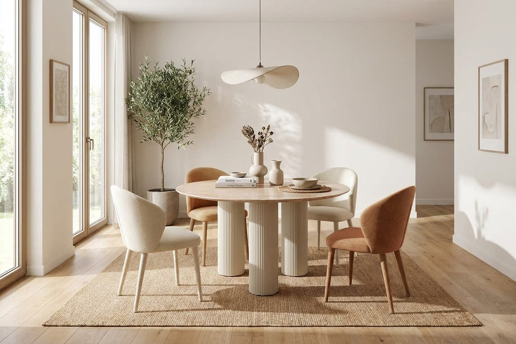 TABLE REPAS ANAÏS PIEDS BEIGE PLATEAU CERAM TRAVERTIN 120CM - image 2