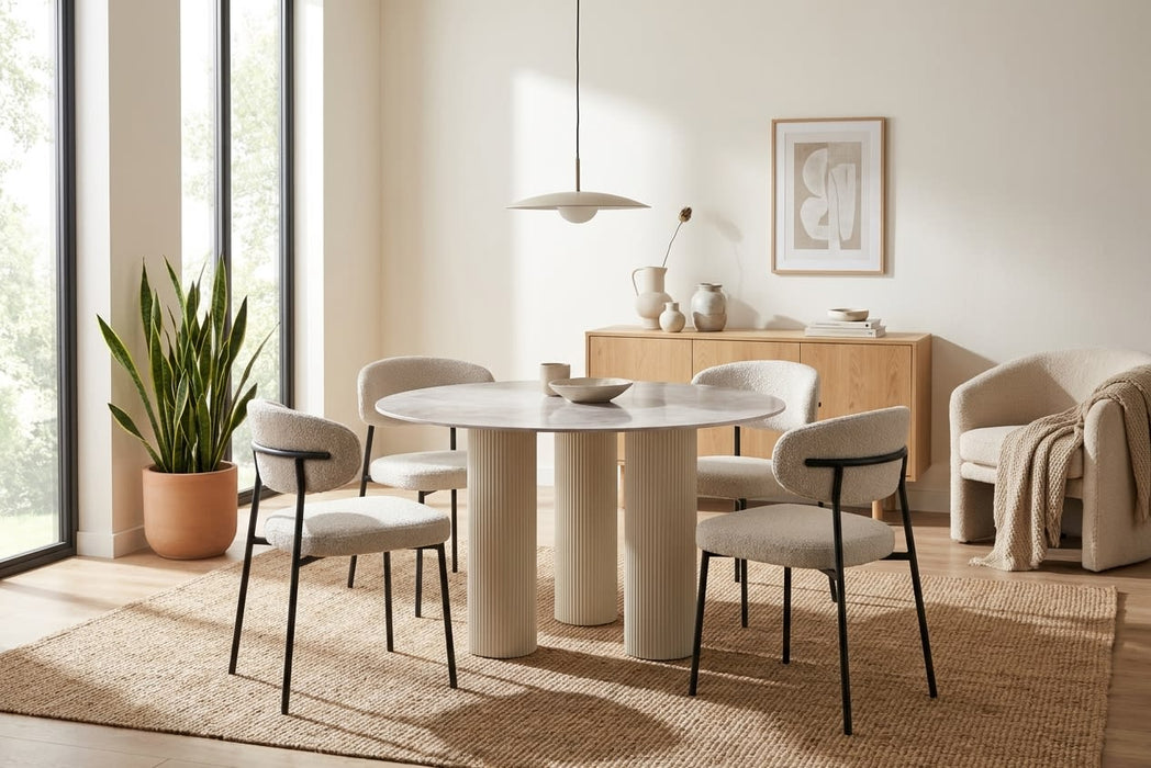 TABLE REPAS ANAÏS PIEDS BEIGE PLATEAU CERAMIQUE MARBRE GRIS 120CM - image 3