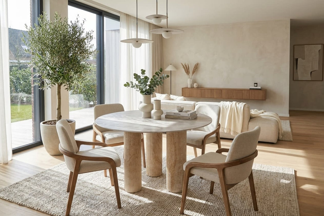TABLE REPAS ANAÏS PIEDS METAL TRAVERTIN PLATEAU CERAMIQUE MARBRE GRIS 120 CM - image 3