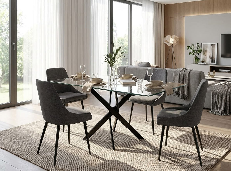 Table Repas JESSICA Métal noir et plateau en verre 150 cm 4 à 6 couverts - image 1