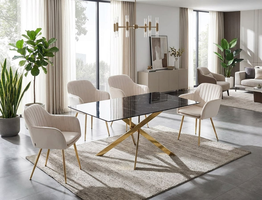 Table Repas JESSICA XXL Gold et plateau en verre 180 cm 6 à 8 couverts - image 1