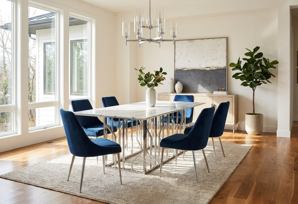 TABLE REPAS PORTOFINO CHROME MARBRE BLANC 180 x 90 CM - image 1