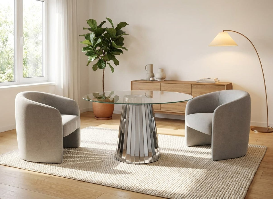 Table ronde DISCO miroir gris plateau transparent - image 1