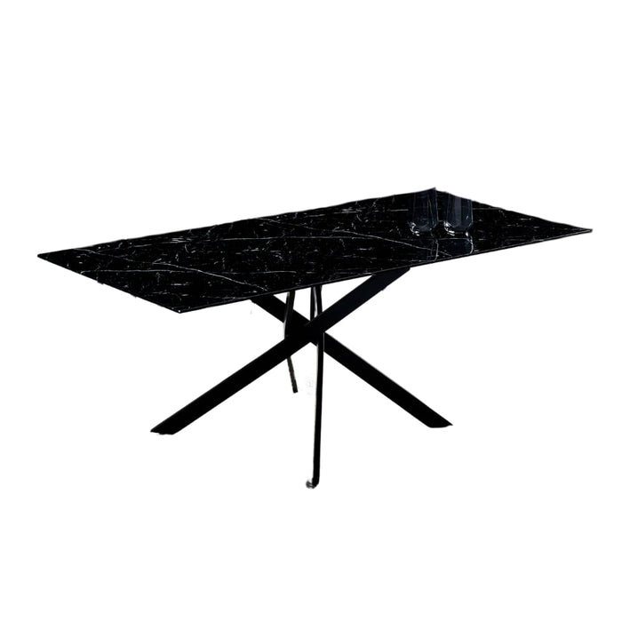 Table Repas JESSICA XXL Métal noir et plateau en verre 180 cm 6 à 8 couverts - image 2