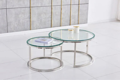 Table Basse Gigogne ARTO inox et plateau en verre transparent