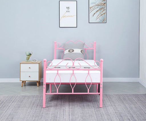 Lit 1 place JULIE 90x190 cm en Métal sommier inclus rose