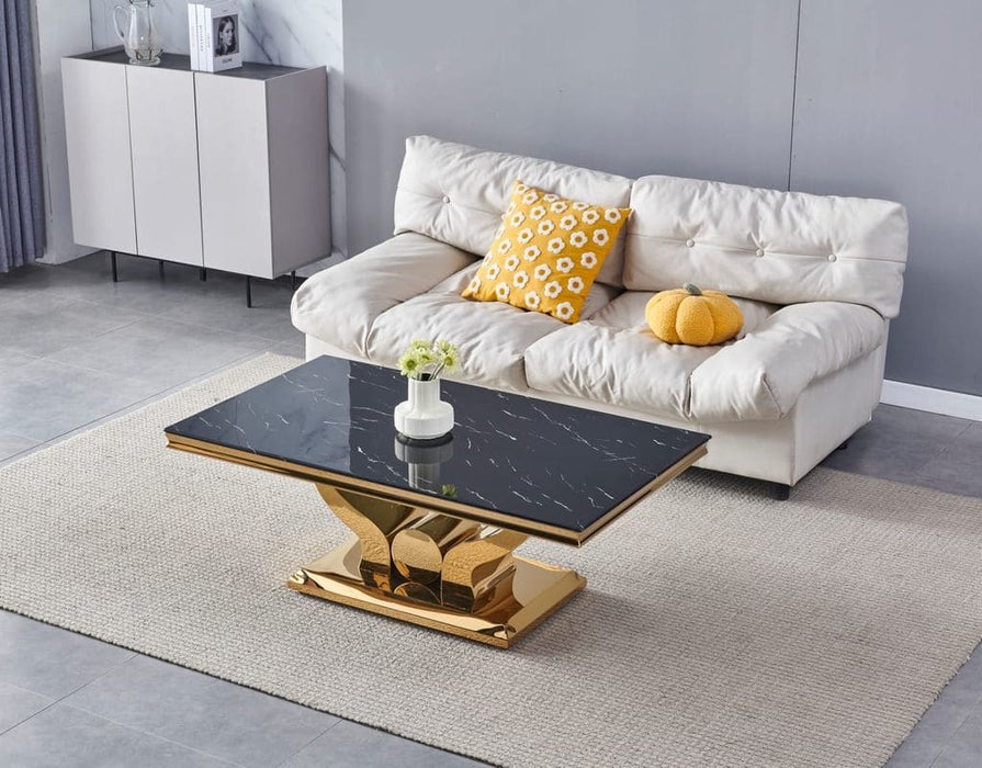 Table basse Trofy Gold et plateau en verre 120x70 cm - image 3