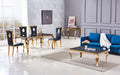 Table à manger BAROQUE 4 à 6 couverts pieds gold plateau en verre 150x90 cm marbré noir