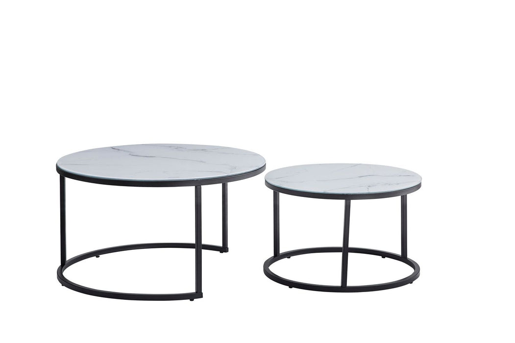 (PROMO!) TABLE BASSE GIGOGNE METAL NOIR PLATEAU VERRE EFFET MARBRE BLANC 80x45cm+60x38cm