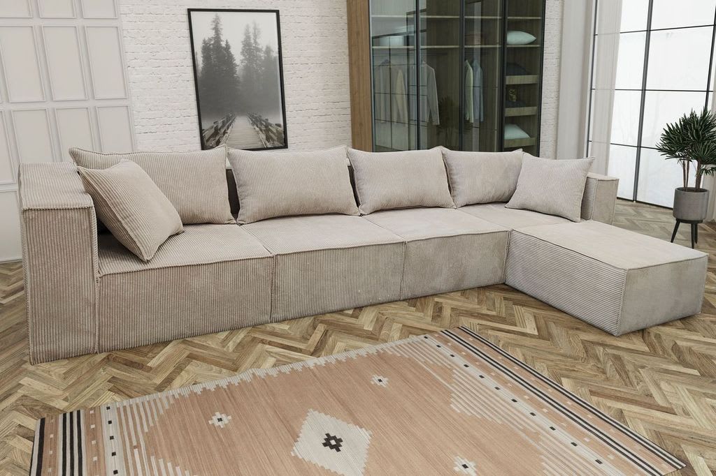 CANAPE MODULO 4+1 ANGLE DROIT COTELE ECRU